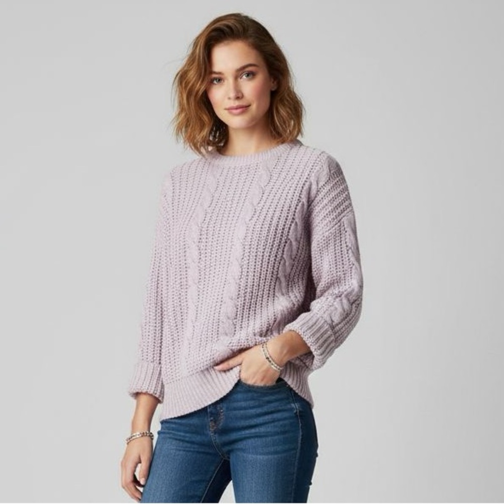 Vintage Boundary Waters 100% Cotton Women's Lavender Cable Knit Sweater